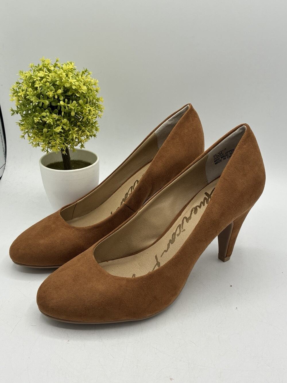 American Rag Afelix Tan Cognac Suede Round Toe Pump Heels Size 7.5 Women's